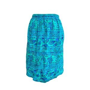 Sailgear Vintage Nautical Fish Shell Cotton Midi Skirt Large Blue Beach Vacation